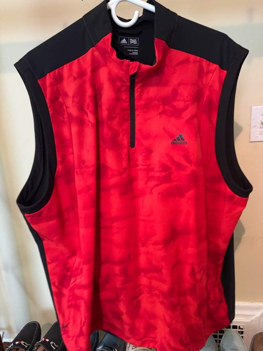 adidas Red and Black Quarter-Zip Sleeveless Vest